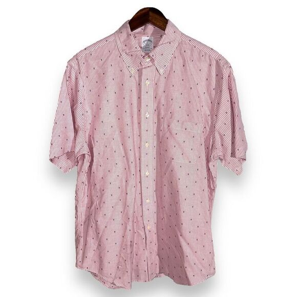 Brooks Brothers Red & White Striped Regent S/S Oxford Shirt L - Picture 1 of 8